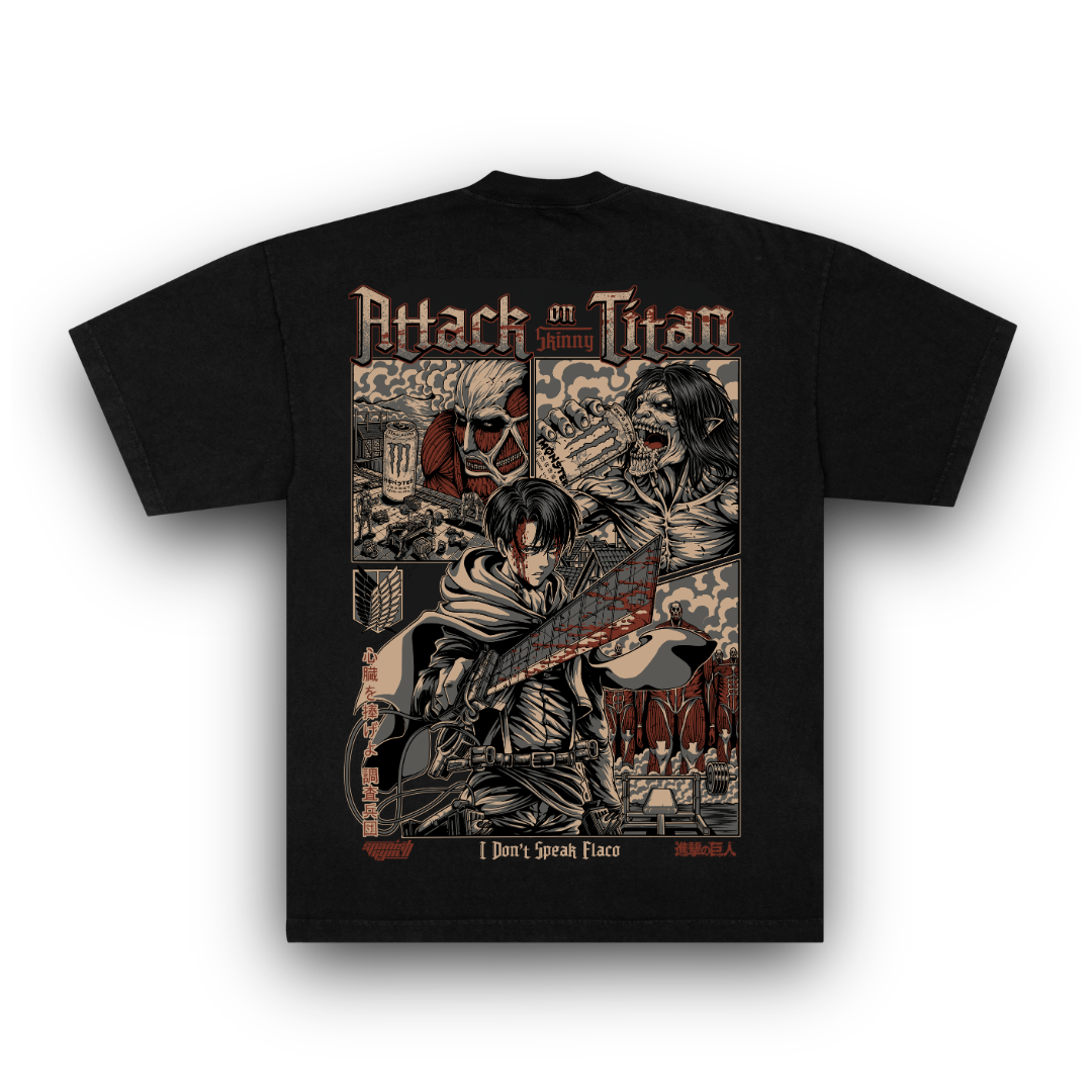 CAMISETA OVERSIZE -  ❛Attack on Skinny Titan❜ - NEGRA
