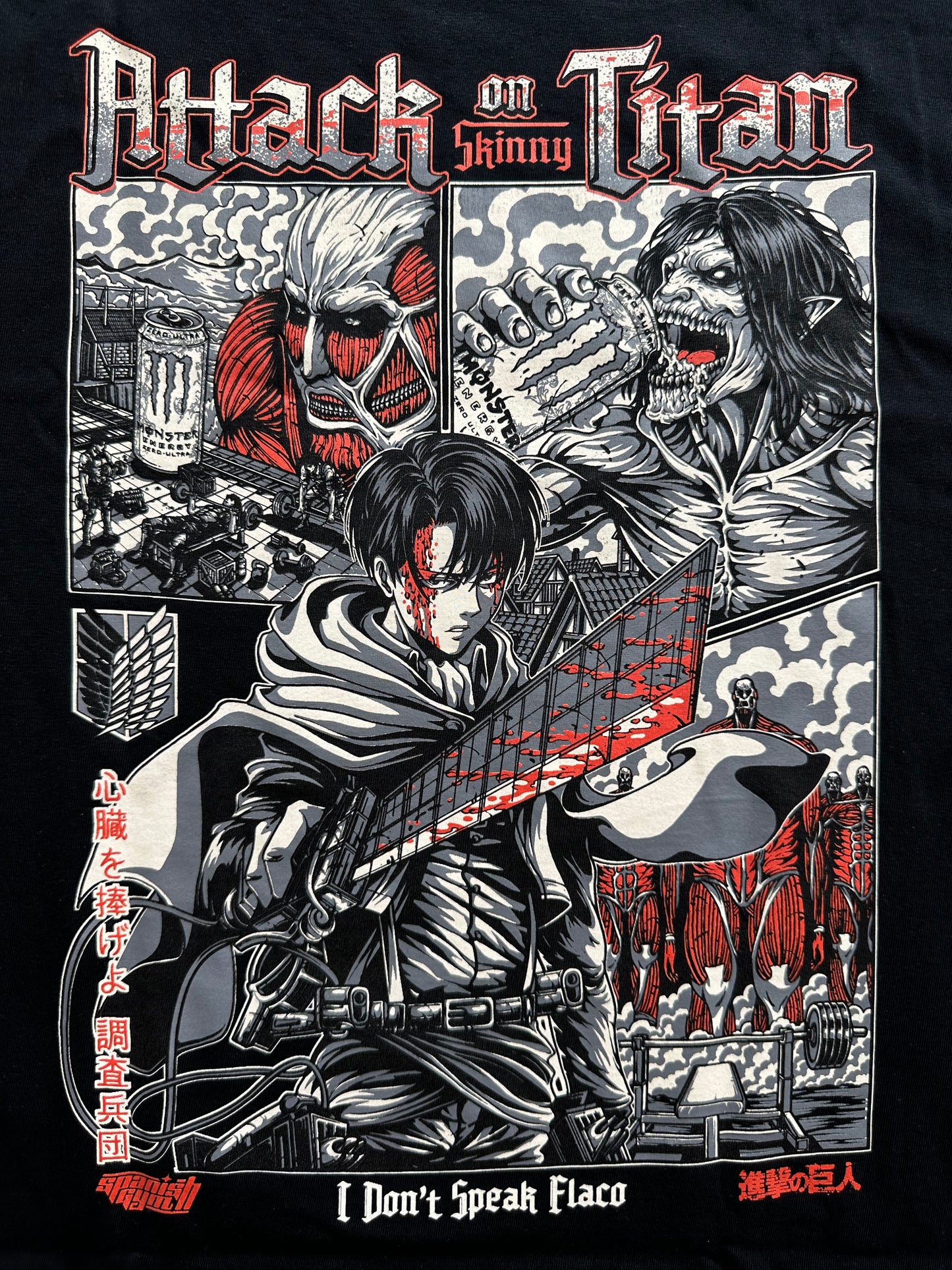CAMISETA OVERSIZE -  ❛Attack on Skinny Titan❜ - NEGRA