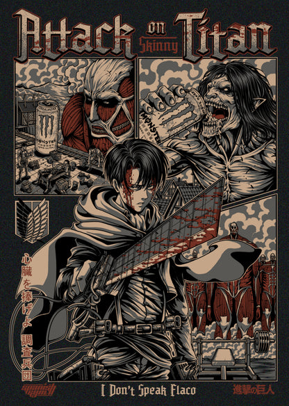 CAMISETA OVERSIZE -  ❛Attack on Skinny Titan❜ - NEGRA